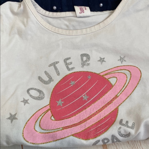 Sunny Fashion Girls Outer Space T-Shirt Dress with Navy Tulle Skirt - Picture 7 of 7